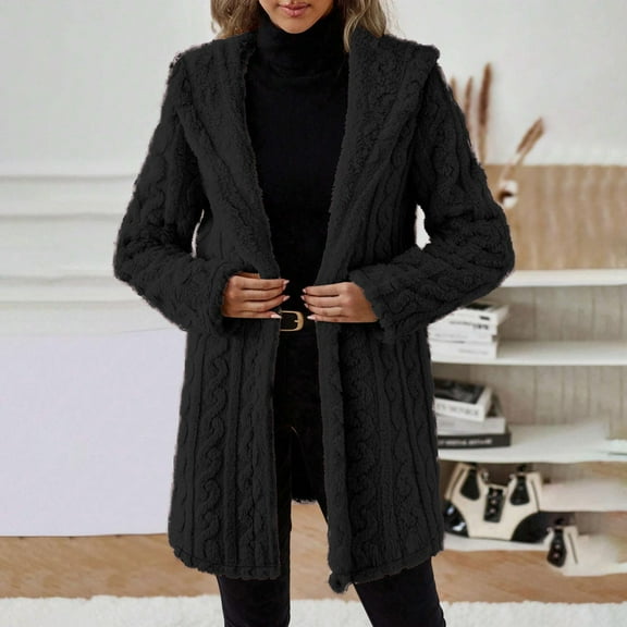 Ofreoo Jackets for Women Solid Color Long Sleeved V-neck Loose Casual Coat Fall Winter Tops