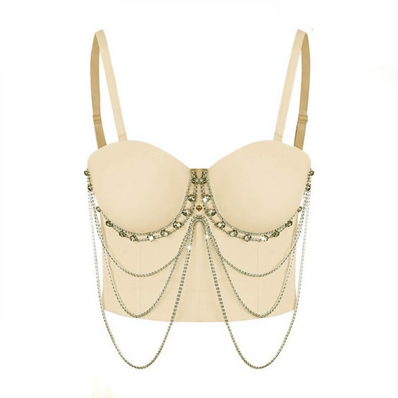 Ofreoo Ladies Premium Sexy White Chain Design Outside Wearing Fishbone Corset Waist