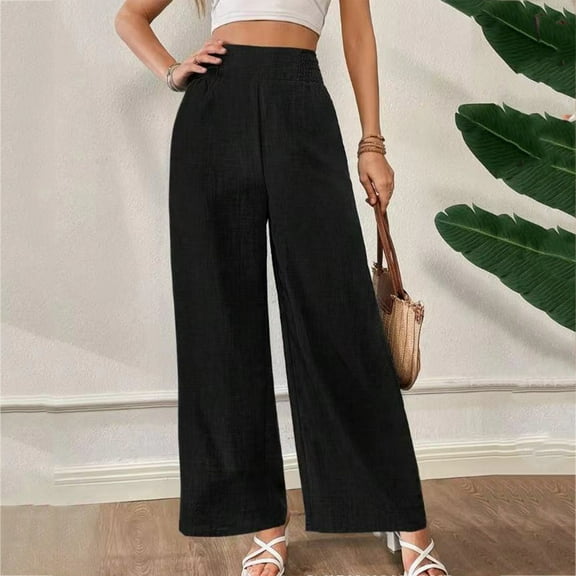 Ofreoo Linen Pants For Women High Waisted Pants Drawstring Elastic Business Casual Pants Loose And Comfortable Commuting Pants With Pockets