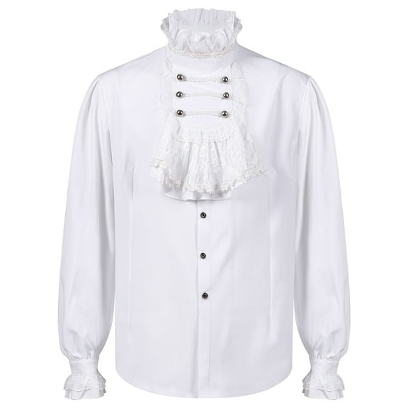 Ofreoo Men Casual Fashion Pullover Long Sleeve Ruffled Renaissance Shirt Steampunk Trumpet Sleeve Top Mens Clothing Deal of the Week