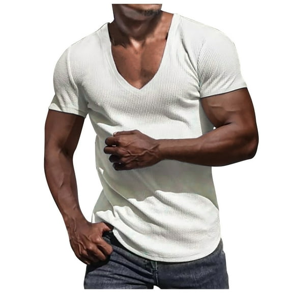 Ofreoo Men Casual Fashion Short Sleeve Printing V-neck Pullover T Shirt Blouse Men’s Classic Fit Shirt