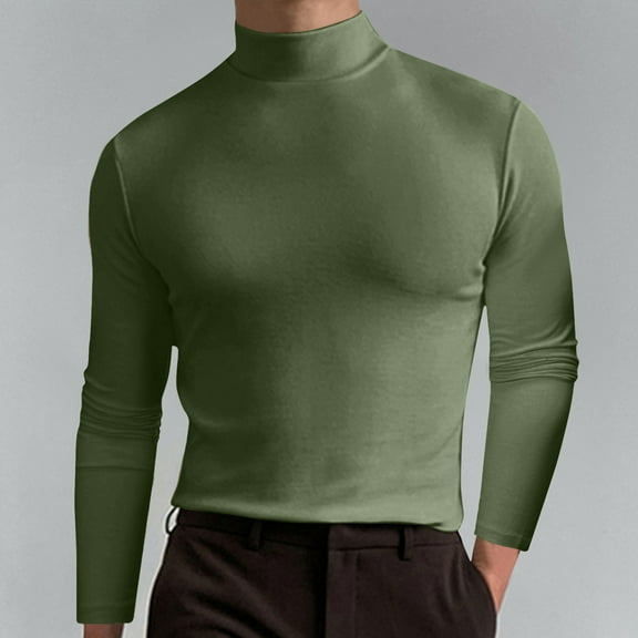 Ofreoo Men Casual Fashion Solid Elasticity Turtleneck Long Sleeve Tops Blouse Mens Clothing Deal of the Week