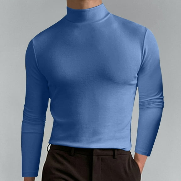 Ofreoo Men Casual Fashion Solid Elasticity Turtleneck Long Sleeve Tops Blouse Mens Clothing Deal of the Week