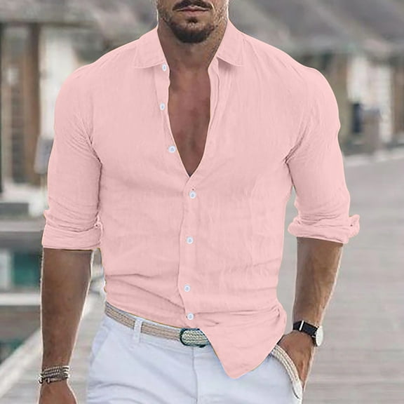 Ofreoo Men Casual Fashion Turn-down Collar Button Long Sleeve Shirt Blouse Mens Clothing Deal of the Week