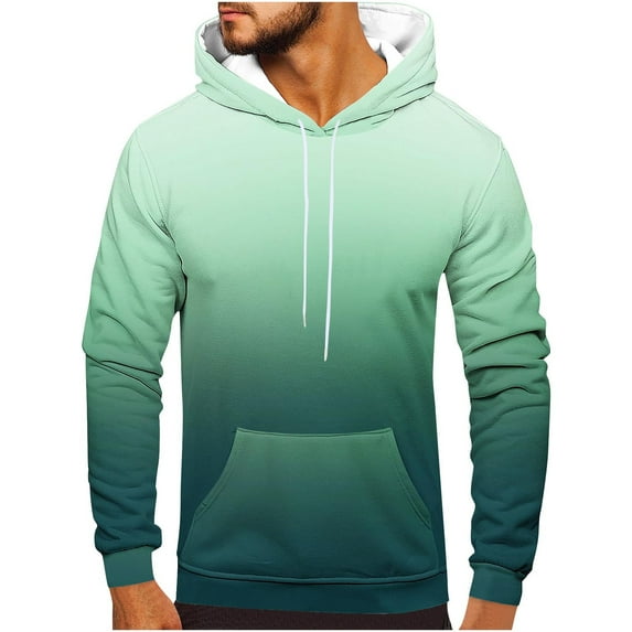 Ofreoo Men Casual FashionRound Neck Pockets Gradation Print Pullover Long Sleeve Tops Hooded Sweatshirt Comfort Colors Sweatshirts Great Gifts for Less