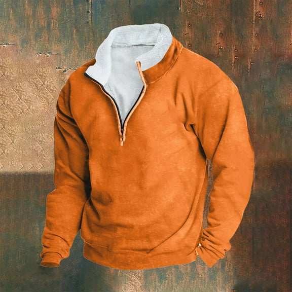 Ofreoo Men Casual Hoodie Retro Stand-up Neck Zipper Long Sleeve Loose Tops Seawshirts Essentials Hoodie Deal of the Week