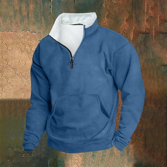 Ofreoo Men Casual Hoodie Retro Stand-up Neck Zipper Long Sleeve Loose Tops Seawshirts Essentials Hoodie Deal of the Week