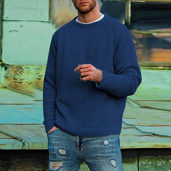 Ofreoo Men Casual Pullover Long SleeveRound Neck Sweater Tops Blouse Fleece Jacket Men Christmas Gift