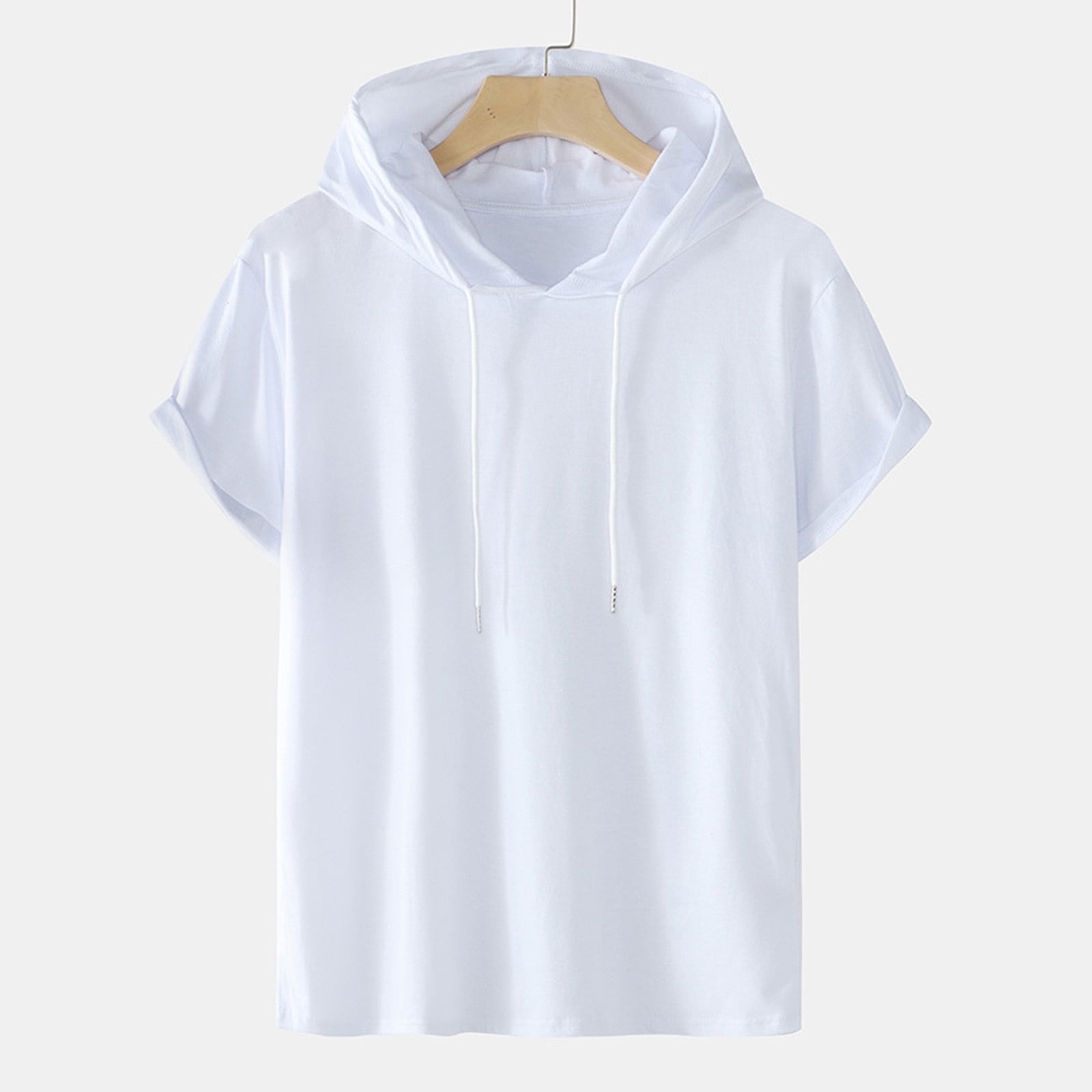 Ofreoo Men Casual Solid Fashion Hooded Pullover Short Sleeve Sports T-Shirt Top Gift for Boys