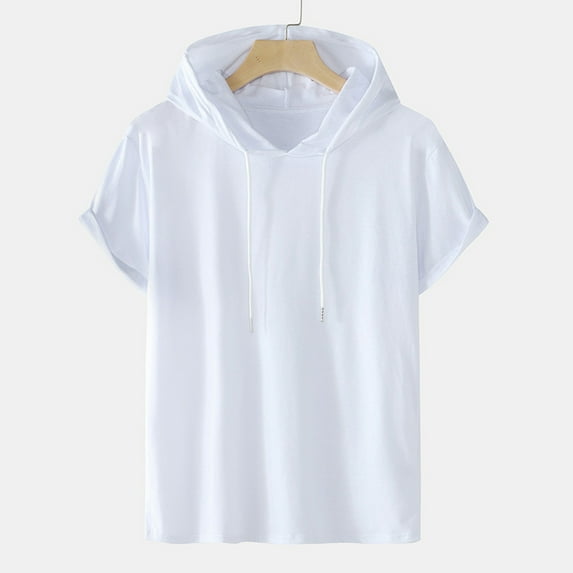 Ofreoo Men Casual Solid Fashion Hooded Pullover Short Sleeve Sports T-Shirt Top Gift for Boys Clothes under $5.00
