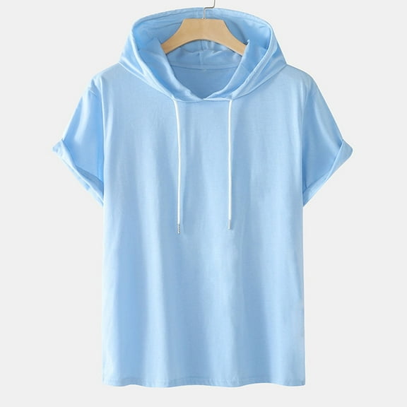 Ofreoo Men Casual Solid Fashion Hooded Pullover Short Sleeve Sports T-Shirt Top Gift for Boys