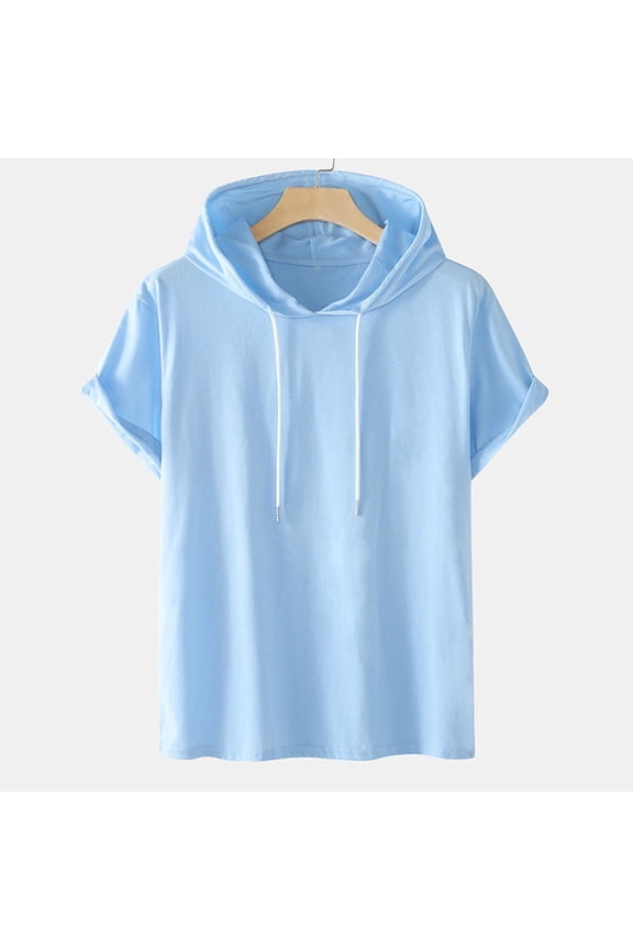 Men Casual Solid Fashion Hooded Pullover Short Sleeve Sports T-Shirt Top Gift for Boys Clothes under $5.00