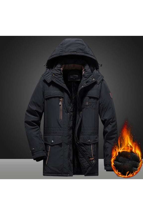 Men Casual Solid Thick Zipper Hooded Long Sleeved Warm Cotton Jacket Coat Christmas Gift