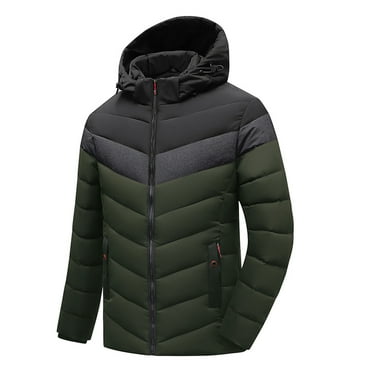 Ofreoo Men Patchiwork Casual Thicken Hooded Zipper Fashion Keep Warm Jacket Men's Lightweight Jackets Clearance Sales Online Deals