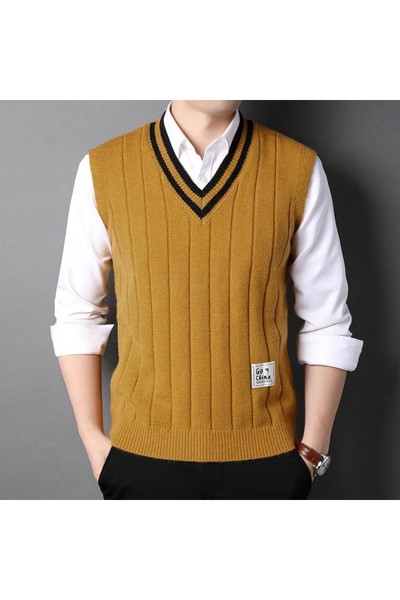 Men Waistcoat Knitting Top Sleeveless Casual V-neck Top Bottom Llayer Shirt Work Vest for Men Gift for Adults