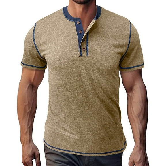 Ofreoo Men's Casual Crew Neck Casual Vintage Button Round Neck Short Sleeve T-Shirts Top Comfortable Everyday Wear