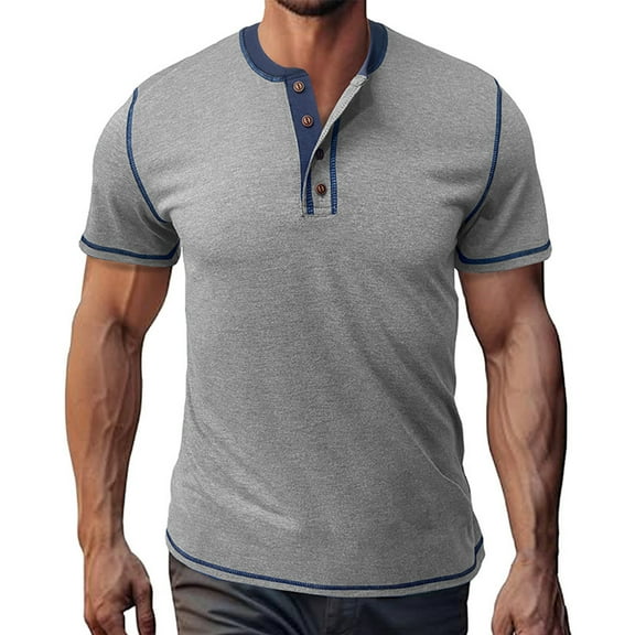 Ofreoo Men's Casual Crew Neck Casual Vintage Button Round Neck Short Sleeve T-Shirts Top Comfortable Everyday Wear