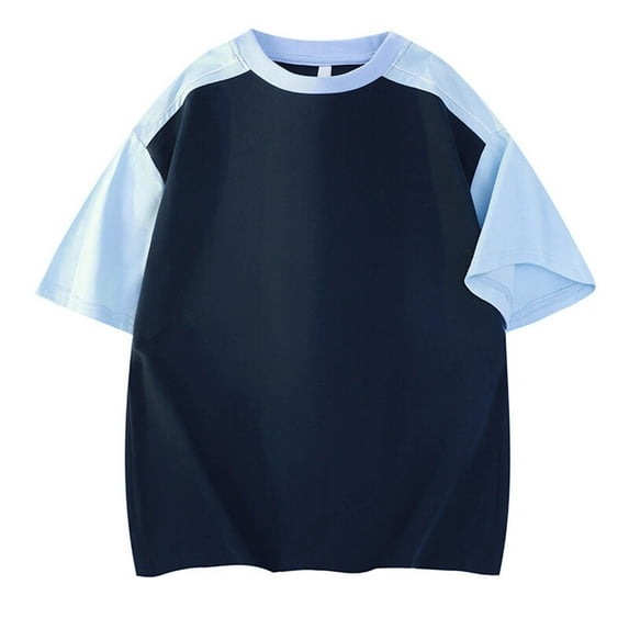 Ofreoo Men's Casual Crew Neck Loose Color Contrast Webbing Short Sleeve T-shirt Large Size Fashion Fallow Blouse