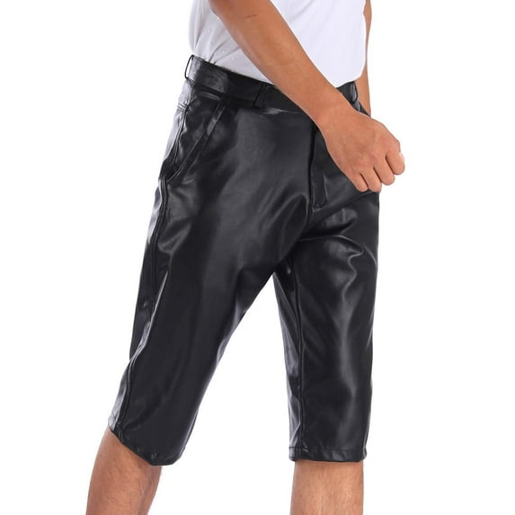 Ofreoo Men's Casual Pure Color Outdoors Pocket Beach Leather Trousers Cargo Shorts Pant Summer Clearance