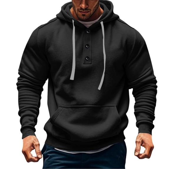 Ofreoo Men’s Casual Sports Hooded Sweatshirt – Solid Long Sleeve with Drawstring Pocket Summer Deals Black XL