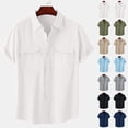 thumbnail image 1 of Ofreoo Men's Comfortable Breathable Lightweight Fashion Vacation Solid Color Linen Double Pocket Casual Shirts Short Sleeves Classic Summer Beach Everyday Wear, 1 of 9