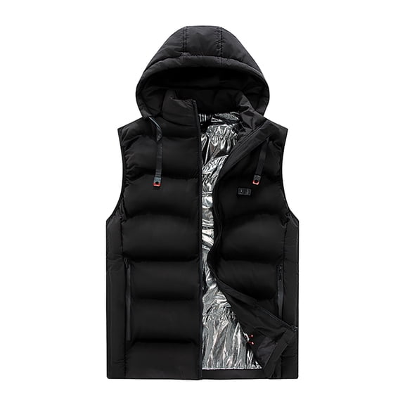 Ofreoo Men's Double Control Nine Districts Heated Cotton Jacket USB Charging Style Hooded Zipper Open Close Sleeveless Hooded Blouse Fishing Vests for Men Christmas Gift