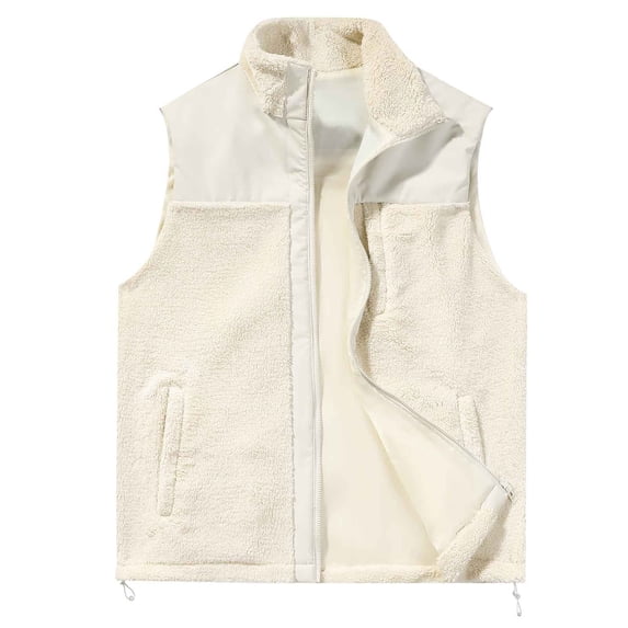 Ofreoo Men's Fallow Full-Zip Stand Collar Sleeveless Jacket Have Pockets Patchwork GiletVest for Men Deal for Days Holiday Decor