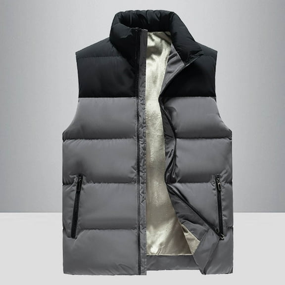 Ofreoo Men's Fallow Full-Zip Stand Collar Sleeveless Jacket Have Pockets Patchwork GiletVest for Men Deal for Days Holiday Decor