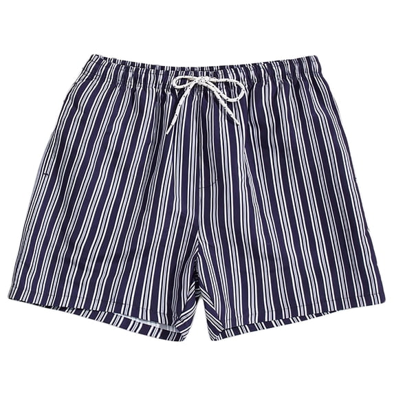 Ofreoo Men's Fashion Casual Drawstring Elastic Stripe Printing Beach Shorts on Clearance