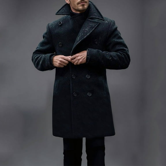 Ofreoo Men's Fashion Casual Solid Color Buttons Pockets Long Sleeve Hoodless Casual Outwear Trench Coat Fleece Jacket Men Christmas Gift