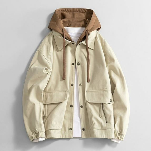 Ofreoo Men's Fashion Casual Solid Color Pockets Jacket Long Sleeve Hooded Casual Outwear Coat Men's Lightweight Jackets Deal for Days Holiday Decor