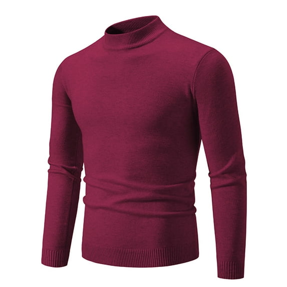 Ofreoo Men's Knitwear Mock Turtleneck Vintage Round Neck Solid Color Elastic Pullover FleecingTrend Sweater Fleece Jacket Men Christmas Gift