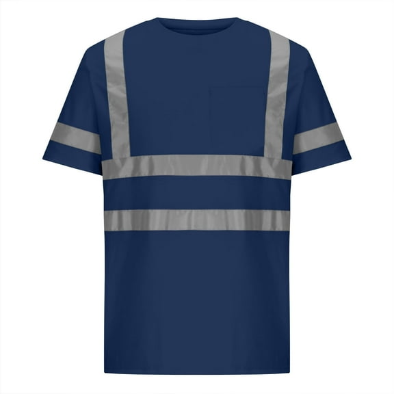Ofreoo Men's Single Pocket Reflective Strip Round Neck Short Sleeved Breathable Casual Loose Top Popular products in Apparel internationally