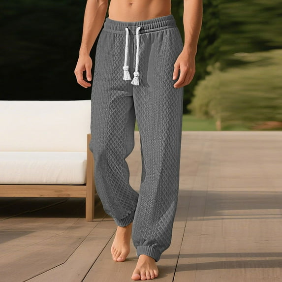 Ofreoo Men's Solid Color Casual Cargo Pants with Elastic Waist Autumn Tops for Men Gray XXXL