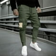 thumbnail image 1 of Ofreoo Men's Solid Color Casual Pants – Drawstring Waist, Zipper Pockets, Comfortable Fit Autumn Tops for Men Green L, 1 of 5