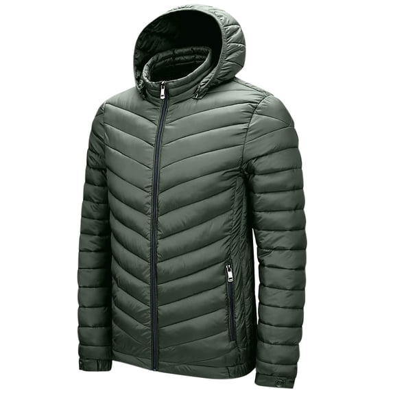 Ofreoo Men's Solid Color Zipper Lightweight Hooded Winter Warm Cotton Jacket Long Sleeve Parkas Mens Waterproof Jacket Great Gifts for Less