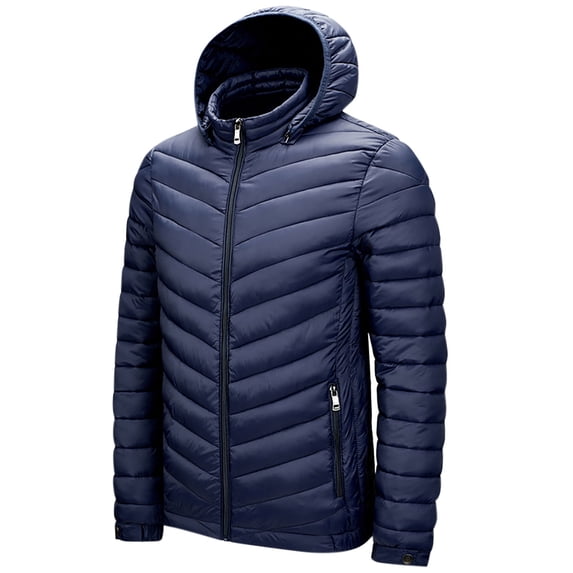 Ofreoo Men's Solid Color Zipper Lightweight Hooded Winter Warm Cotton Jacket Long Sleeve Parkas Mens Waterproof Jacket Great Gifts for Less