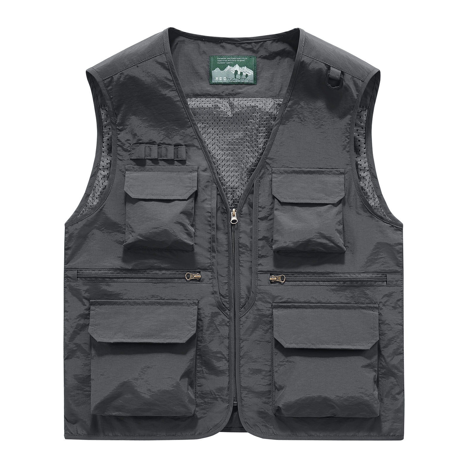 Ofreoo Men's Solid Fashion Zipper Multi Pocket V Neck Sleeveless Work Jacket Tank Tops Mens Vest Great Gifts for Less