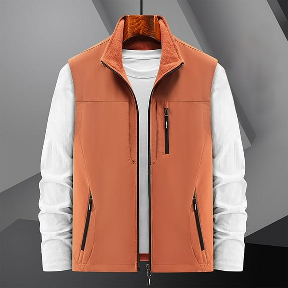 Ofreoo Men's Thin Workwear Solid Color Stand Collar Sleeveless Jacket Tank TopsWork Vest for Men Family Gifts