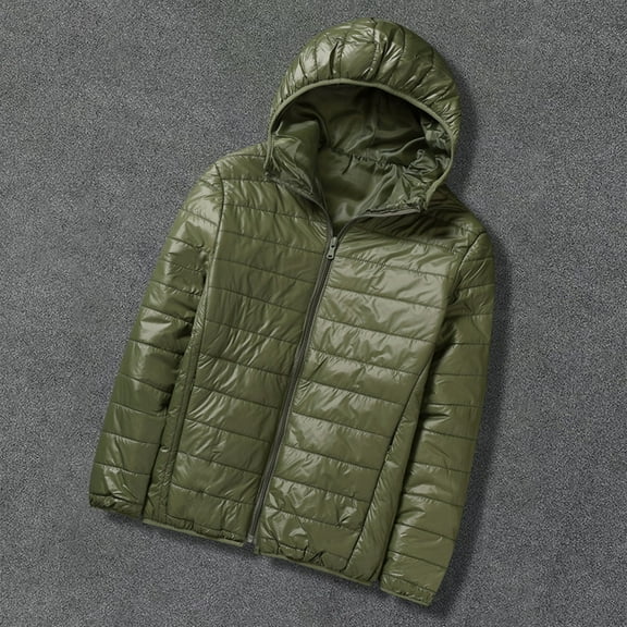 Ofreoo Men's Winter Hooded Down Jacket Zipper Cardigan Pocket Long Sleeve Padded Jacket Coat