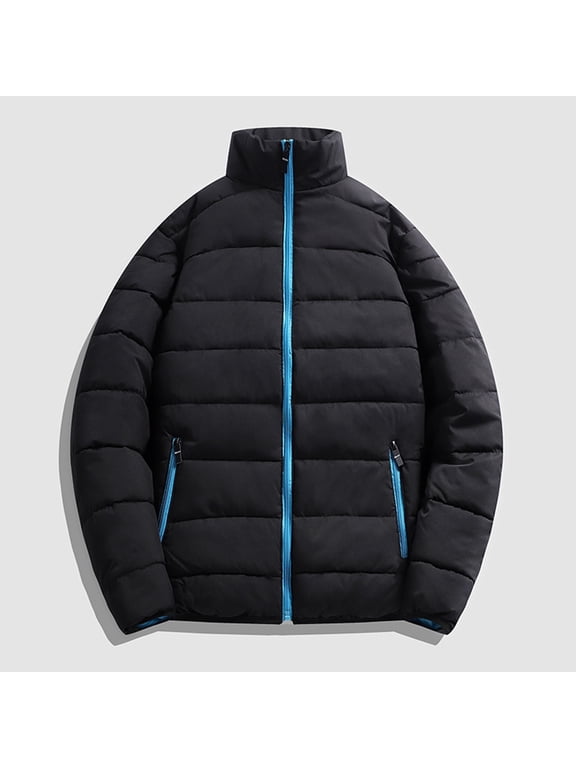 Men's Winter Solid Color Stand Collar Down Jacket Zipper Cardigan Pocket Long Sleeve Padded Jacket Coat