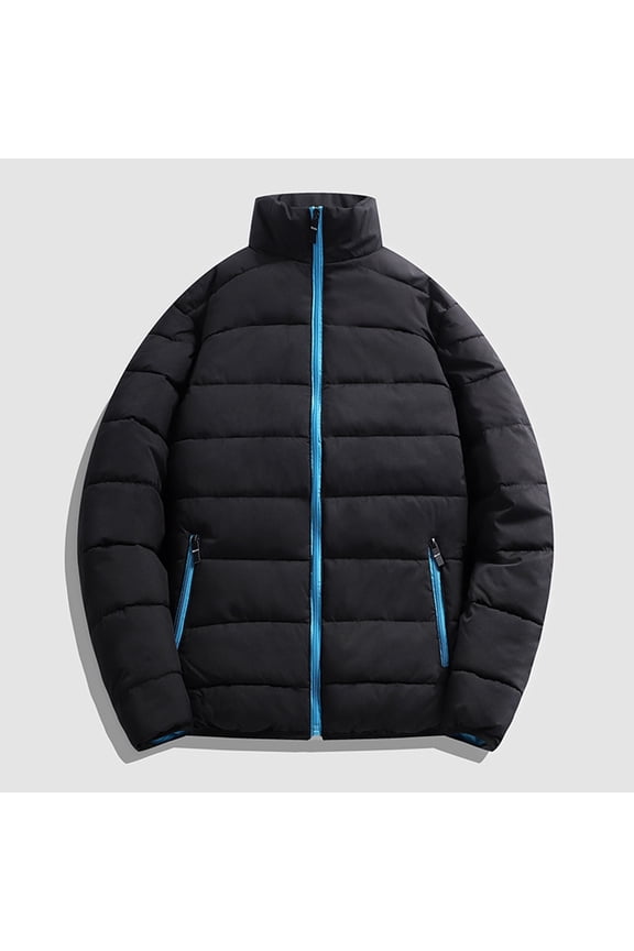 Men's Winter Solid Color Stand Collar Down Jacket Zipper Cardigan Pocket Long Sleeve Padded Jacket Coat