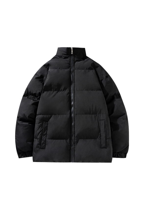 Men's Winter Solid Color Stand Collar Down Jacket Zipper Cardigan Pocket Long Sleeve Padded Jacket Coat