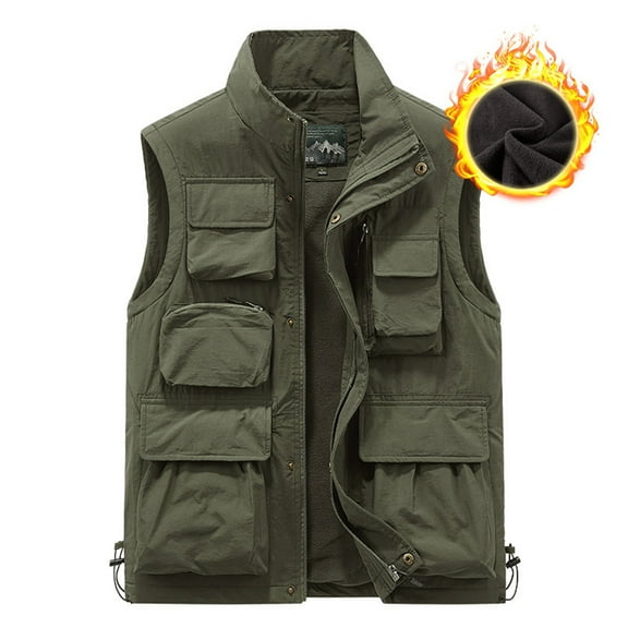 Ofreoo Men's Work Clothes Jacket Solid Color Stand Collar Multiple Pockets Outdoor Sports Photography Leisure CoatVest for Men Deal for Days Holiday Decor