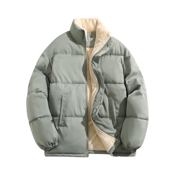 Ofreoo MenFashion Solid Color Stand CollarLong Sleeves Hoodless Zipper Casual Coat Christmas Gift