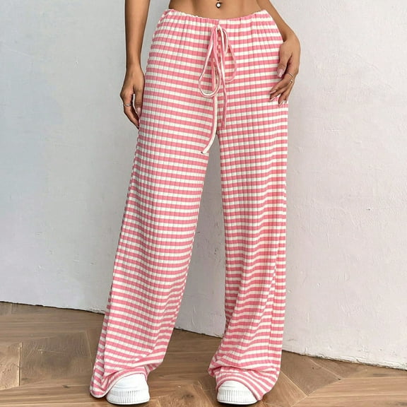 Ofreoo Pants for Women Flowy Casual Drawstring Waist Wide Leg Loose Cotton Pants with Pocket