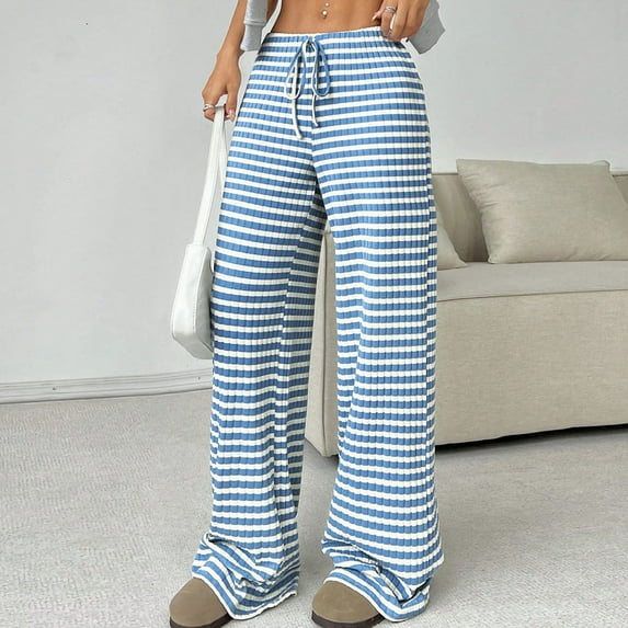 Ofreoo Pants for Women Flowy Casual Drawstring Waist Wide Leg Loose Cotton Pants with Pocket