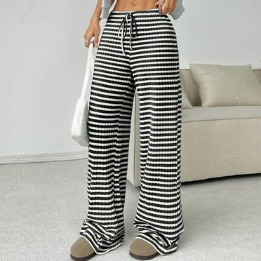 Ofreoo Pants for Women Flowy Casual Drawstring Waist Wide Leg Loose Cotton Pants with Pocket