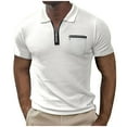 thumbnail image 1 of Ofreoo Solid Color Zippered Pocket Men's Sportswear Short Sleeved Lapel Top/shirt Men’s Classic Fit, 1 of 5