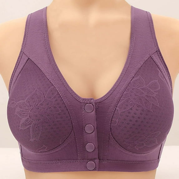 Ofreoo Sports Bras for Women Gathered Middle Button Breathable Underwear Daily Bra on Clearance